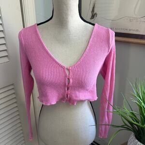LA HEARTS Top Womens Small Pink Cropped Ribbed Knit Retro Y2K Preppy Coquette